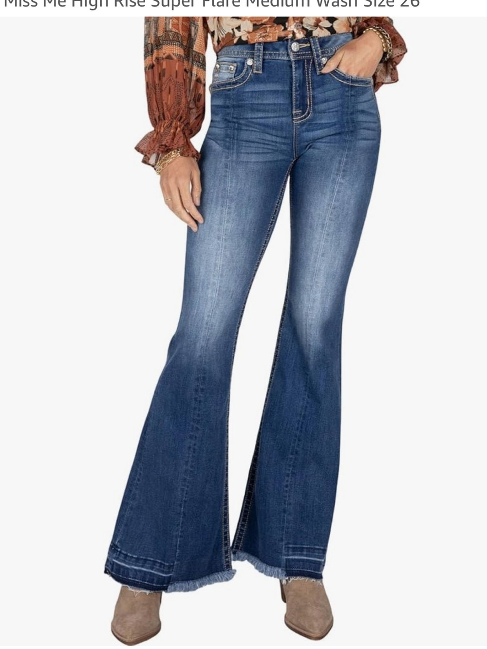 Miss Me High Rise Super Flare Jeans with Raw Hem